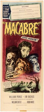 WILLIAM CASTLE'S "MACABRE" INSERT MOVIE POSTER.