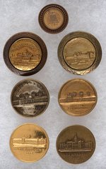 PHILADELPHIA 1876 CENTENNIAL 7 BRASS LAPEL STUDS IN 4 VARIETIES.