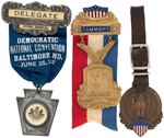 DEMOCRATIC CONVENTION 1912 RARE PA. DELEGATE BADGE, TAMMANY BADGE AND LOGO WATCH FOB.