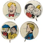 COMIC TOGS FOUR BUTTONS: PALOOKA-KATZENJAMMER KIDS-PERRY/DIMWIT-STEVE CANYON.