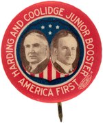 EXCEPTIONAL "HARDING AND COOLIDGE JUNIOR BOOSTER" JUGATE BUTTON HAKE #28.