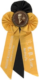 ORNATE "WOODROW WILSON'S INAUGURATION" READING, PA RIBBON BADGE.