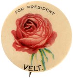 "FOR PRESIDENT" ROSE "VELT" 1904 REBUS BUTTON HAKE #190.