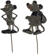 TWO EARLY 1930s MICKEY MOUSE EMBOSSED TIN STICKPINS.