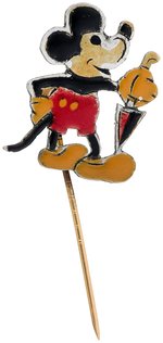 MICKEY MOUSE WITH UMBRELLA FIRST SEEN EARLY 1930s PAINT ON METAL STICKPIN.