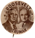 "ROOSEVELT TRUMAN" 1944 1" JUGATE BUTTON HAKE #20.