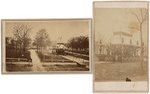 LINCOLN 1865 CDV PAIR SHOWING CLEVELAND'S MONUMENT PARK STRUCTURE TO DISPLAY OPEN CASKET.