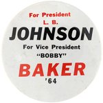 RARE ANTI-LBJ "FOR PRESIDENT L. B. JOHNSON FOR VICE PRESIDENT 'BOBBY' BAKER '64" BUTTON.