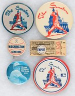 WASHINGTON SENATORS THREE MUCHINSKY BOOK BUTTONS AND THREE UNLISTED.