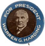 RARE "FOR PRESIDENT WARREN G. HARDING" PORTRAIT BUTTON.