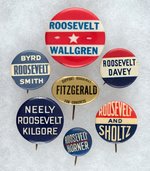 SEVEN ROOSEVELT COATTAIL SLOGAN BUTTONS.