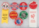 SEVEN UNCOMMON TO SCARCE JIMMY CARTER CAMPAIGN BUTTONS.