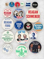 COLLECTION OF 19 CAREER SPANNING RONALD REAGAN BUTTONS.