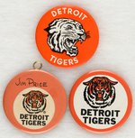 TIGERS THREE MUCHINSKY BOOK BUTTONS INCLUDING UNIQUE BUTTON FOR CATCHER JIM PRICE.