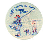 SPANISH AMERICAN WAR RARE CARTOON BUTTON FROM HAKE COLLECTION & CPB.