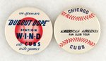 CUBS RARE LATE 40s RADIO AD BUTTON PLUS RARE AMERICAN AIRLINES FAN CLUB TOUR.