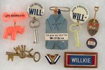 NINE WILLKIE CAMPAIGN ITEMS INCLUDING REBUS BUTTONS AND "I'D GIVE MY SHIRT" PIN.