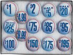 DODGERS 2005 MERCHANDISE BUTTONS PROBABLE SET OF 14 FROM $1 TO $195.