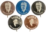 FIVE 1924 LITHO BUTTONS INCLUDING "KEEP COOLIDGE" AND "DAWES FOR PRESIDENT" HOPEFULS.