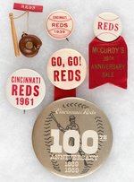 CINCINNATI REDS EARLY NOVELTY BADGE & FIVE SCARCE MUCHINSKY COLLECTION BUTTONS.