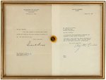 ALF LANDON AND FRANK KNOX SIGNED LETTERS IN FRAME DISPLAY.