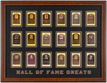 BASEBALL "HALL OF FRAME GREATS" FRAMED HOF MEMBERS SIGNED POSTCARD DISPLAY.