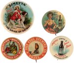 BEER & ALCOHOLIC DRINKS FIVE COLOR PLATE BUTTONS FROM HAKE'S CPB.