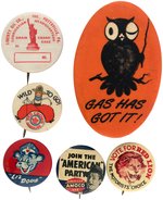 GAS AND OIL SIX BUTTONS FROM 1930s-1940s.