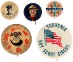 RARE, EARLY REAL PHOTO BOYSCOUT, RARE SONS OF DANIEL BOONE & THREE MORE SCOUT BUTTONS.