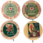 SANTA, RED CROSS, & TB SEALS FOUR EARLY BUTTONS 1917-1920.