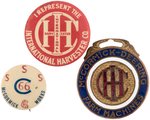 INTERNATIONAL HARVESTER CO. TWO EARLY BUTTONS AND C. 1923 WATCH FOB.