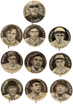 TEN BASEBALL PLAYER BUTTONS FROM THE 1910-11 SWEET CAP SET.