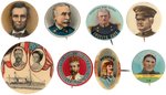 EIGHT COLOR PLATE BUTTONS FROM CPB INCLUDING POLITICAL, MILITARY, ROYALTY, BASEBALL.