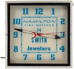 "HAMILTON FINE WATCHES" LIGHTED ADVERTISING CLOCK.