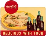 "COCA-COLA - DELICIOUS WITH FOOD" LARGE CARDBOARD ADVERTISING SIGN.