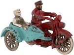 HARLEY-DAVIDSON HUBLEY CAST IRON POLICE MOTORCYCLE WITH SIDECAR & PASSENGER.