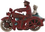 HARLEY-DAVIDSON HUBLEY CAST IRON POLICE MOTORCYCLE WITH SIDECAR & PASSENGER.