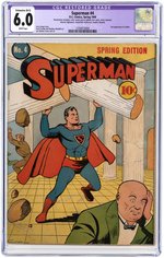 "SUPERMAN" #4 SPRING 1940 CGC RESTORED 6.0 EXTENSIVE (B-5) FINE.