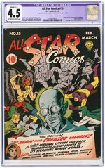 "ALL STAR COMICS" #15 FEBRUARY-MARCH 1943 CGC RESTORED 4.5 SLIGHT (C-1) VG+ (FIRST BRAIN WAVE).