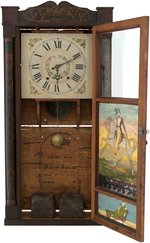 MANTEL CLOCK WITH EXCEPTIONAL "GEN. ANDREW JACKSON" REVERSE PAINTED GLASS PANEL.