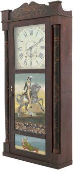 MANTEL CLOCK WITH EXCEPTIONAL "GEN. ANDREW JACKSON" REVERSE PAINTED GLASS PANEL.