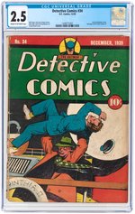 "DETECTIVE COMICS" #34 DECEMBER 1939 CGC 2.5 GOOD+.