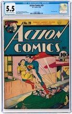 "ACTION COMICS" #29 OCTOBER 1940 CGC 5.5 FINE- (FIRST LOIS LANE COVER).