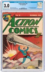 "ACTION COMICS" #19 DECEMBER 1939 CGC 3.0 GOOD/VG.