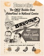 "TOPPS BAZOOKA THE ATOM BUBBLE GUM" RETAILER'S PROMO SHEET W/ABBOTT & COSTELLO AND DC COMICS.