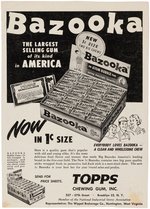 "TOPPS BAZOOKA THE ATOMIC BUBBLE GUM" EARLY RETAILER'S PROMO SHEET.