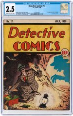 "DETECTIVE COMICS" #17 JULY 1938 CGC 2.5 GOOD+.