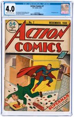 "ACTION COMICS" #7 DECEMBER 1938 CGC 4.0 VG (SECOND SUPERMAN COVER).