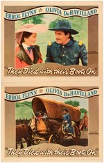 ERROL FLYNN & OLIVIA DE HAVILLAND "THEY DIED WITH THEIR BOOTS ON" LOBBY CARD PAIR.