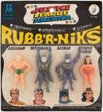 "JUSTICE LEAGUE OF AMERICA RUBB'R-NIKS" CARDED FIGURE SET.